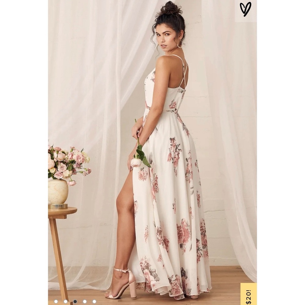 Cream Floral Print Wrap Maxi Dress